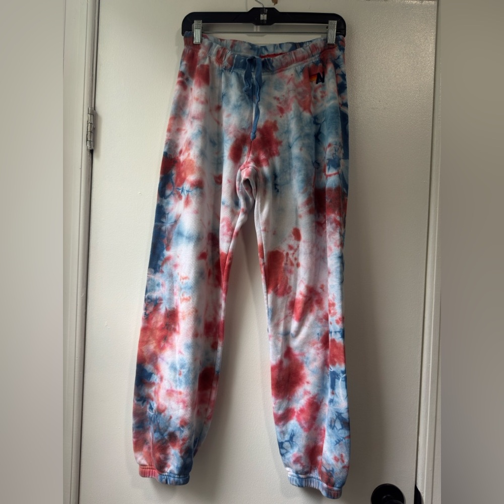 Aviator Nation Light Weight Hand Red and Blue Tie-Dye Sweatpants Joggers - Picture 10 of 11